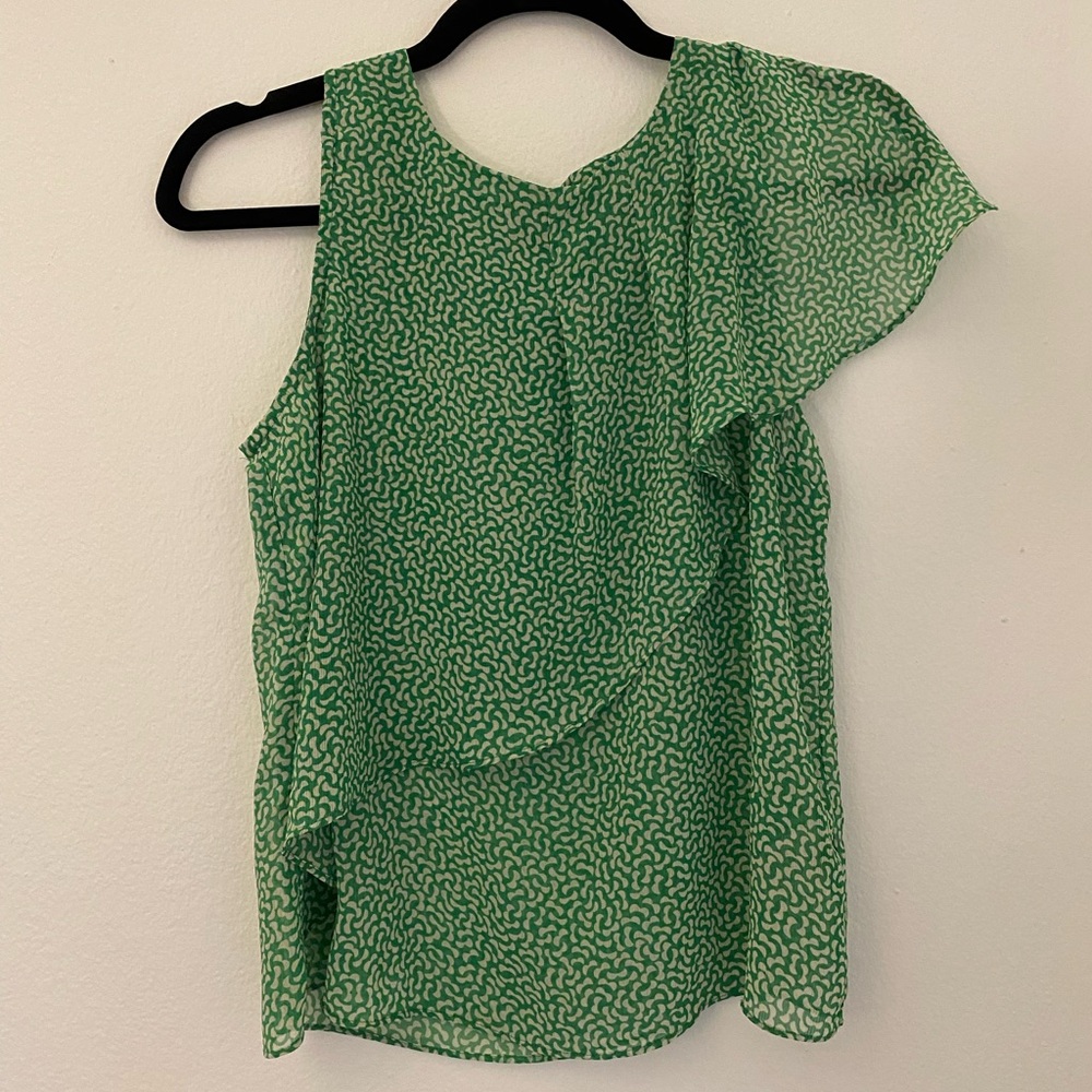 Anthropologie Green Sun Garden Sleeveless Ruffle Top Blouse 0P St. Patrick’s Day